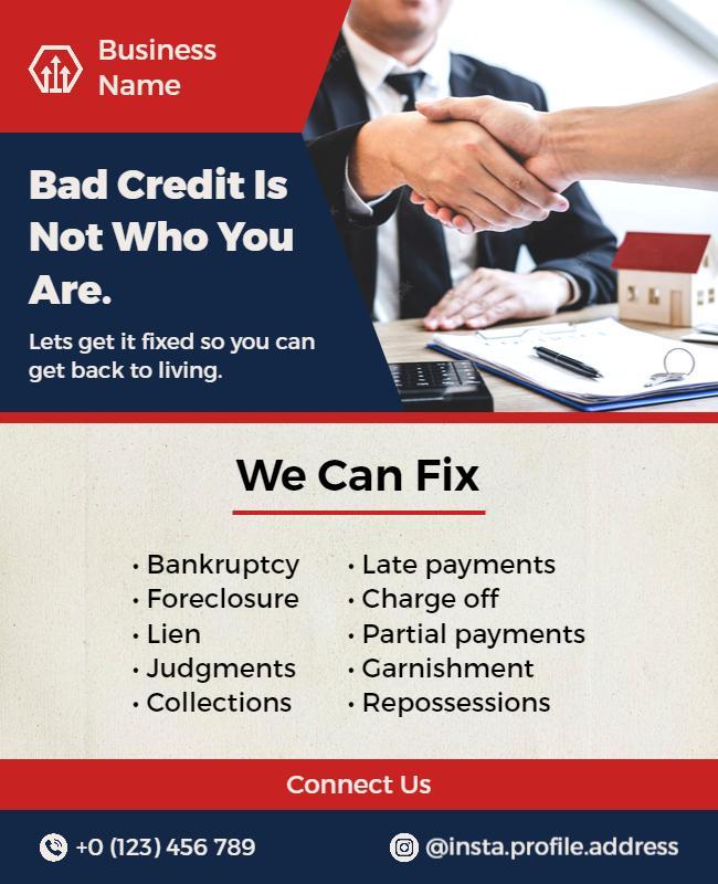 Professional Blue Financial Credit Repair Services Flyer Template