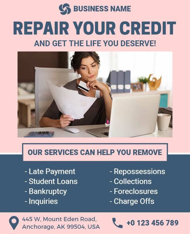 Modern Pink Financial Services Credit Repair Flyer Template