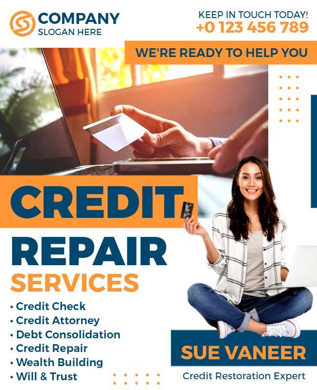 Bright Orange Credit Repair Services Flyer Template