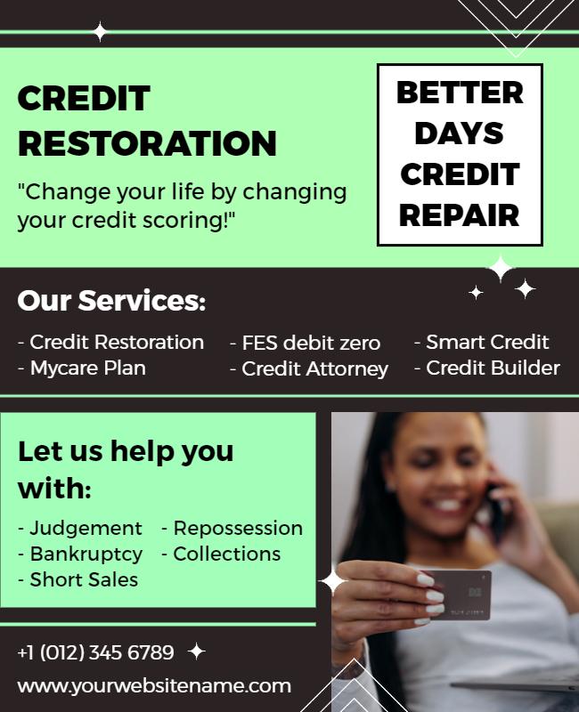 Modern Green and Black Credit Restoration Services Flyer Template