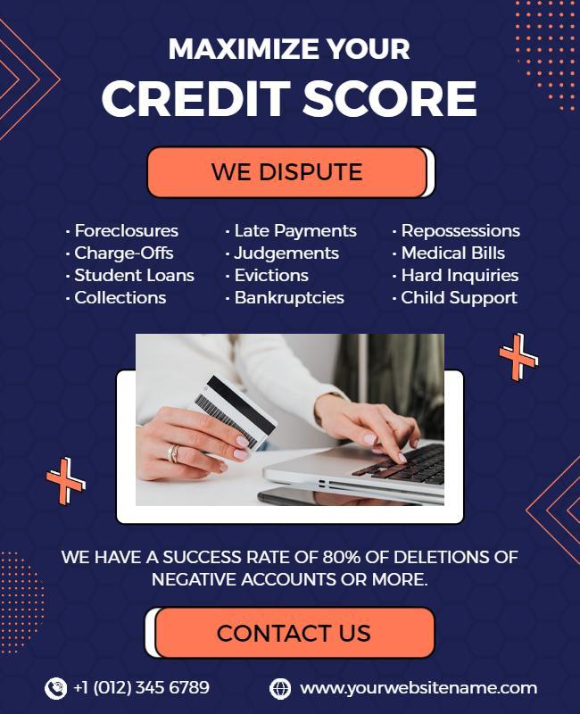 Modern Blue Credit Score Dispute Services Flyer Template