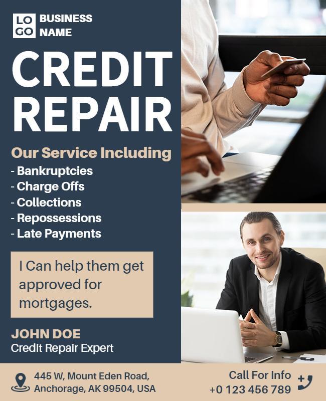 Professional Blue Credit Repair Services Flyer Template