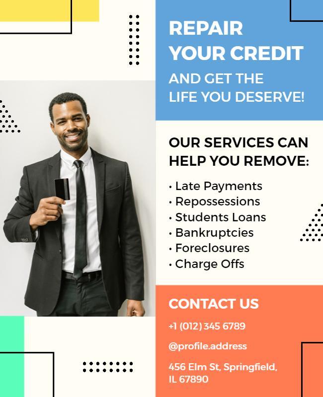 Modern and Colorful Credit Repair Services Flyer Template