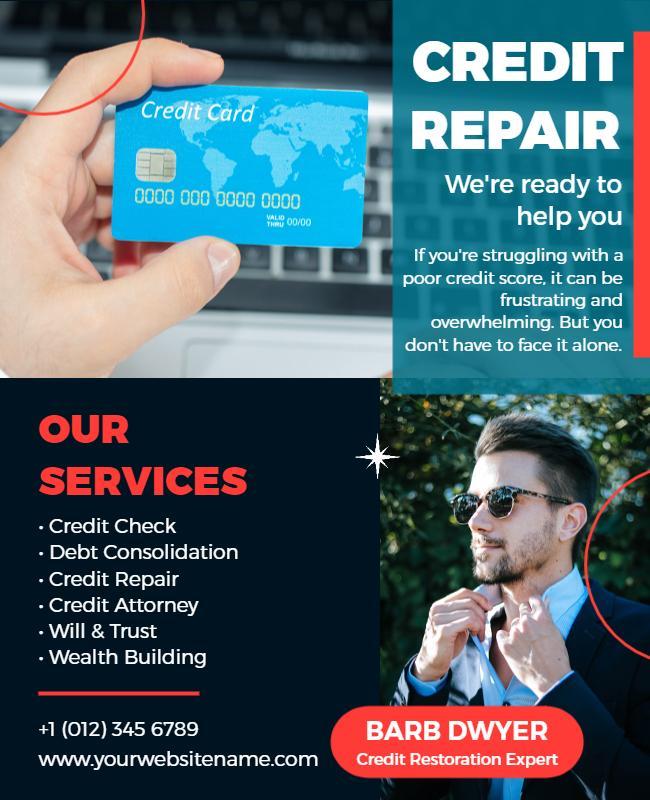 Modern Blue Credit Repair Services Flyer Template