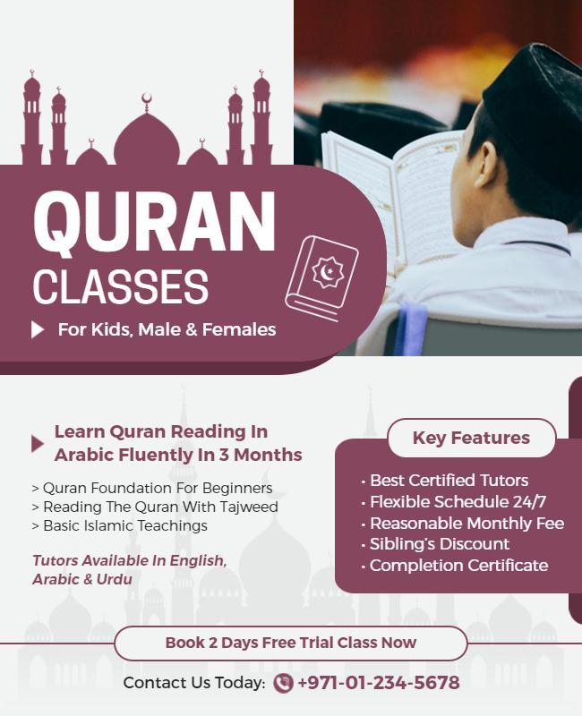 Crescent-Themed Quran Classes for All Ages Poster Template