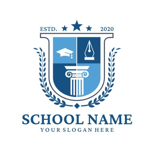 Crest Design in Blue Featuring Educational Symbols Logo Template