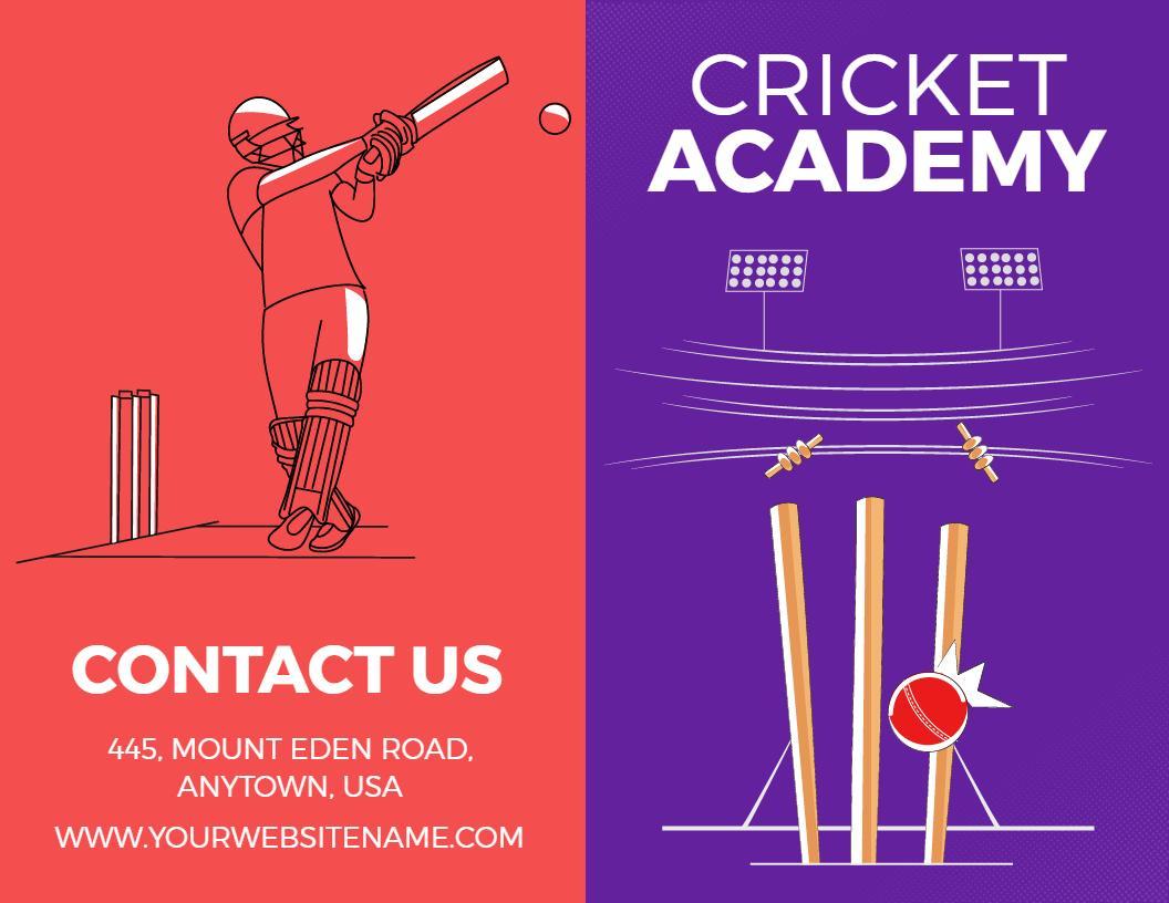 Cricket Academy Batting and Bowling Practice Schedule Brochure Template