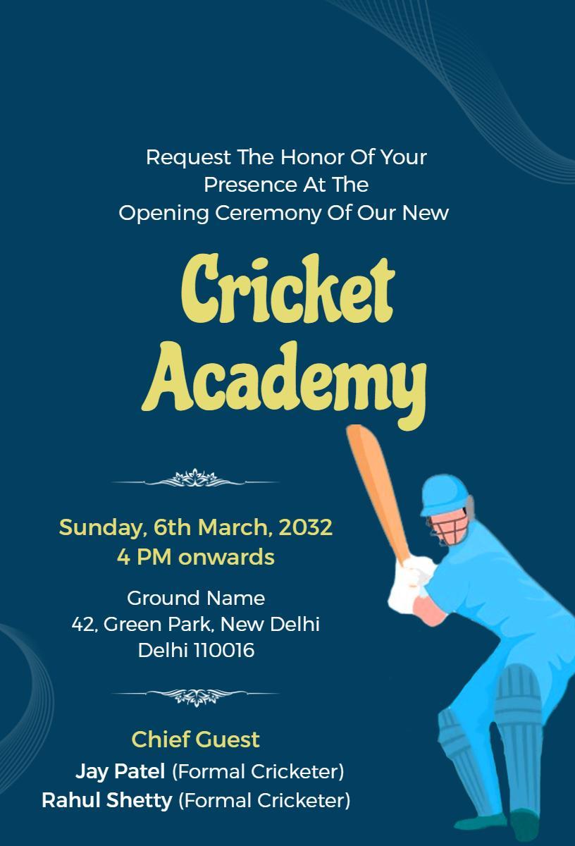 Cricket Academy Grand Opening Invitation Template