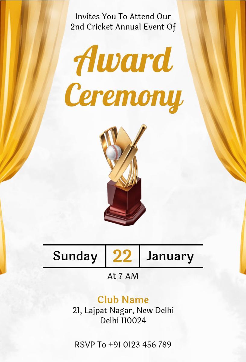 Cricket Annual Awards Ceremony Celebration Invitation Template