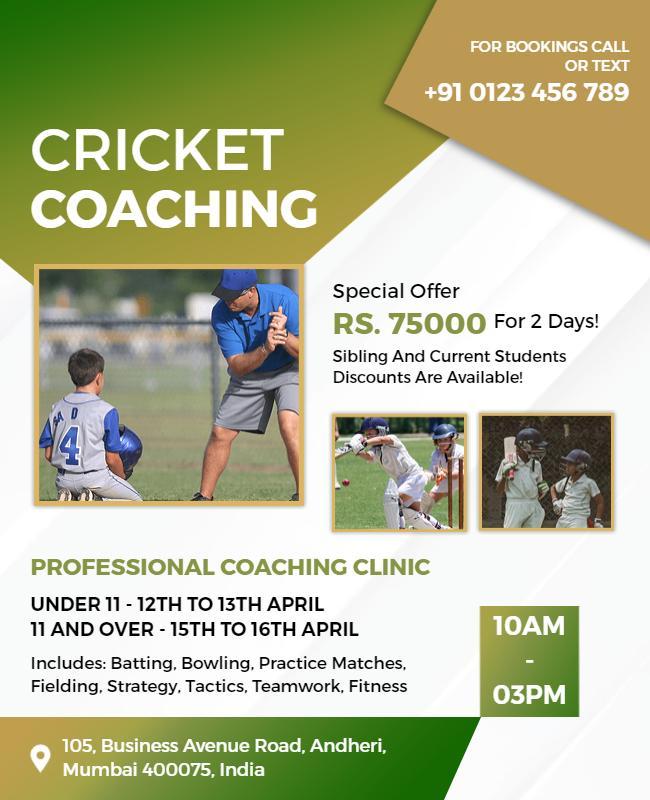 Cricket Coaching Clinic Promotional Flyer Template