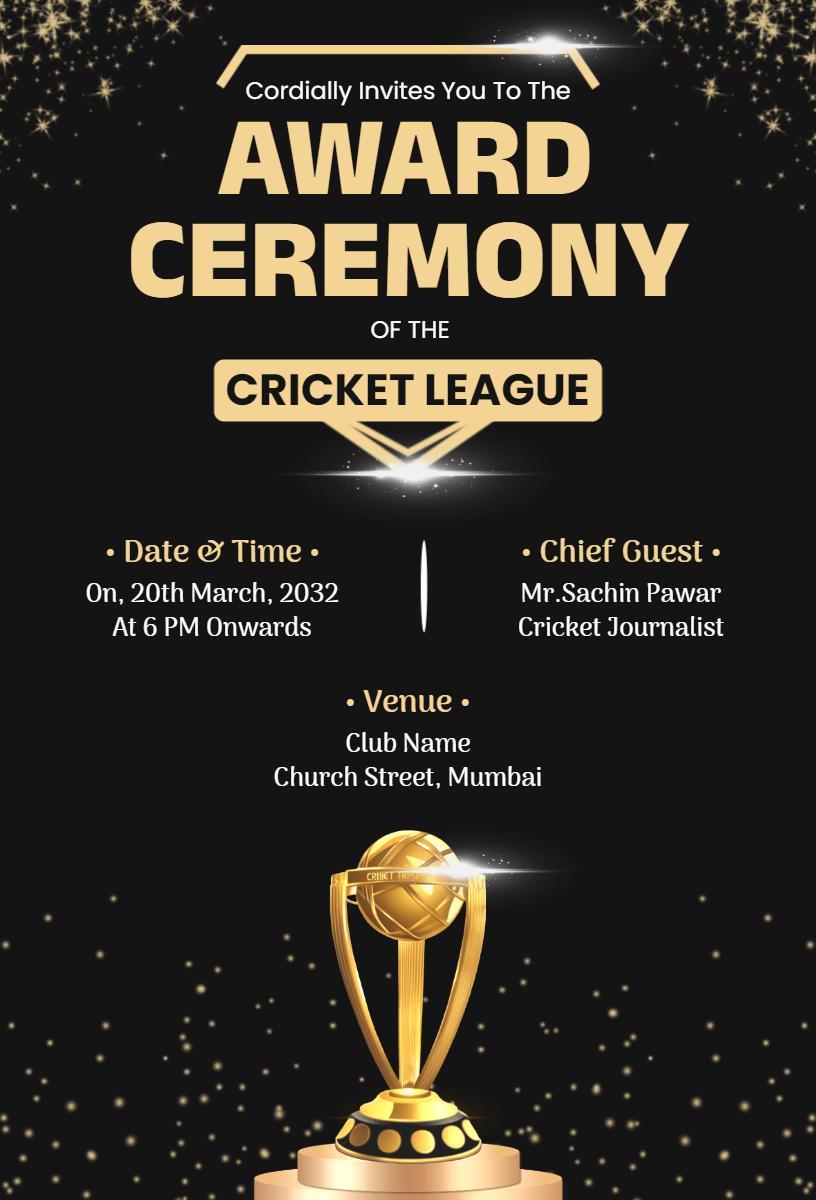 Cricket League Awards Ceremony Elegant Invitation Template