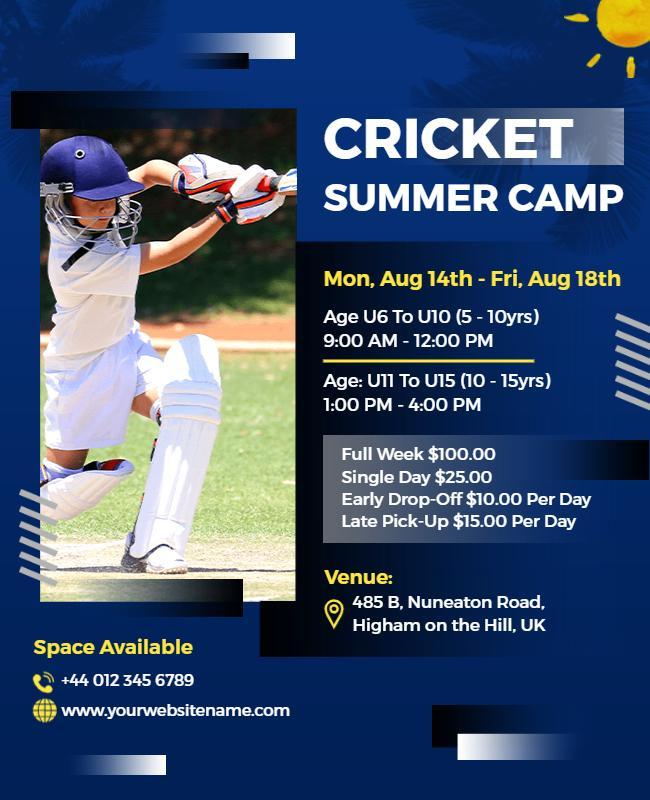 Cricket Summer Camp Event Flyer Template