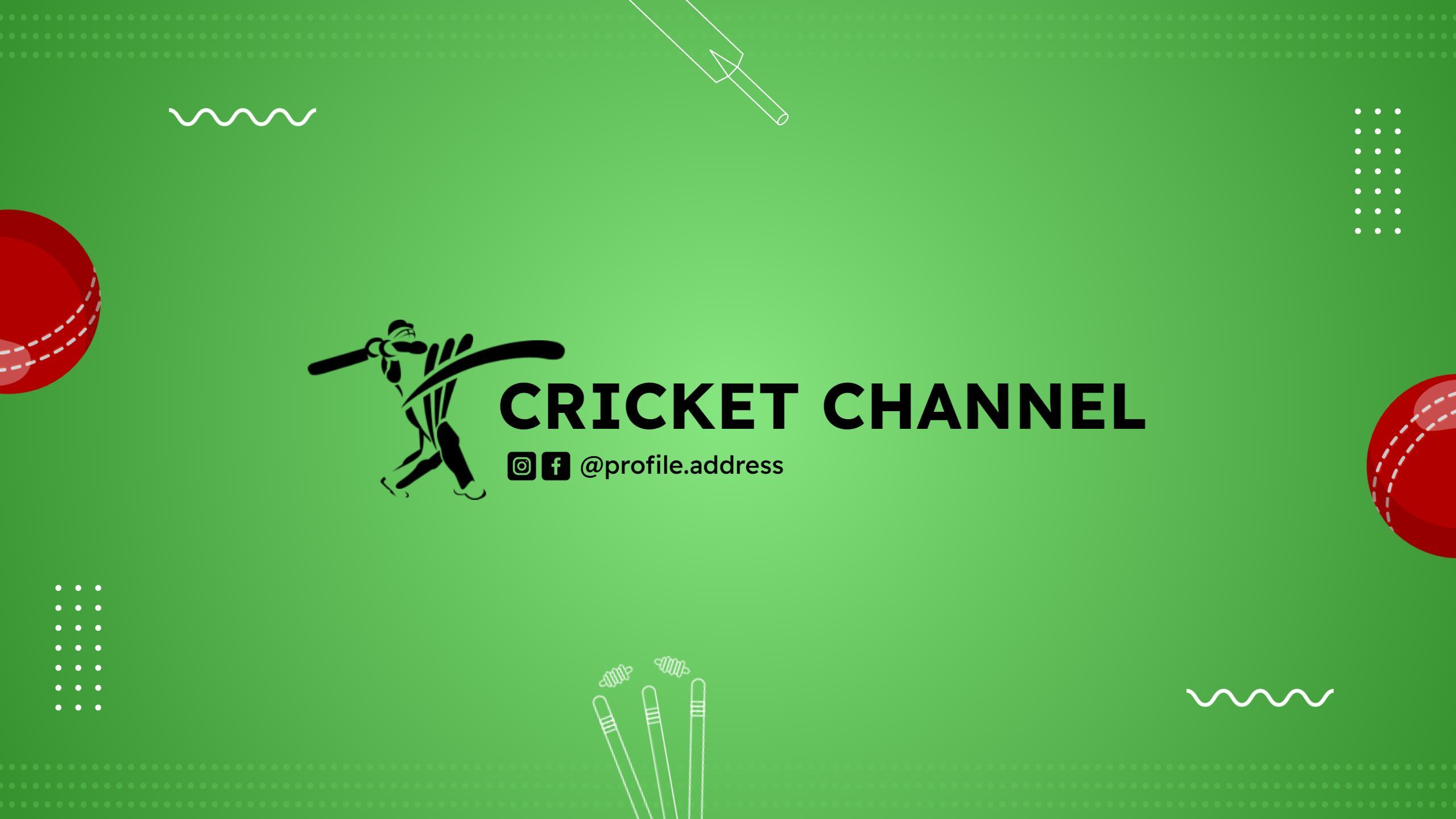 Cricket Theme with Playful Design and Green Background YouTube Banner Template