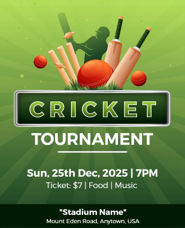 Vibrant Green Cricket Tournament Event Flyer Template