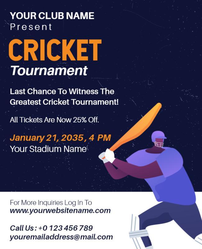 Dynamic Blue Cricket Tournament Announcement Flyer Template