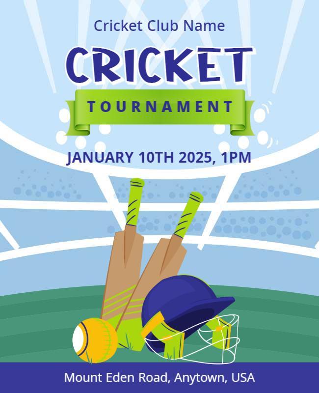 Playful Blue Cricket Tournament Announcement Flyer Template