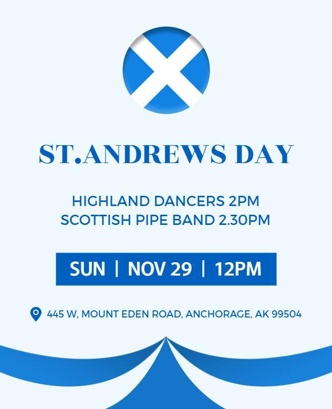 Crisp Blue St. Andrews Day Celebration Poster Template