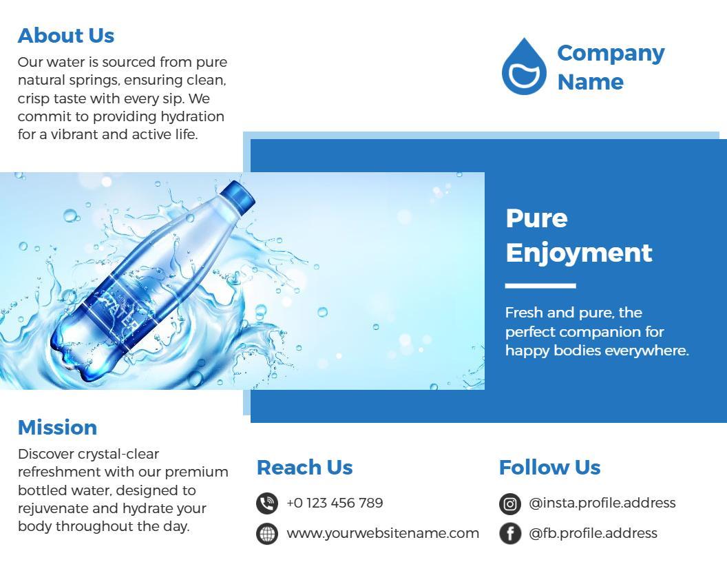 Crisp Blue Water Bottling and Hydration Brochure Template