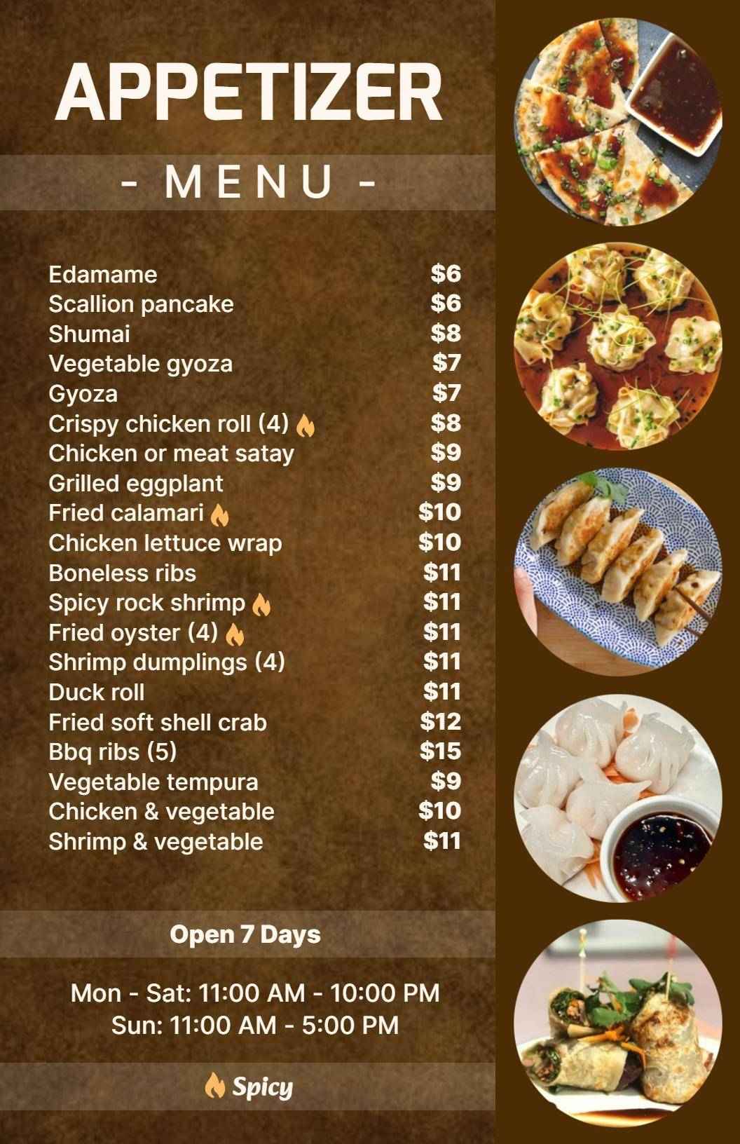 Crispy and Flavorful Rolls with Dumplings Appetizer Menu Template