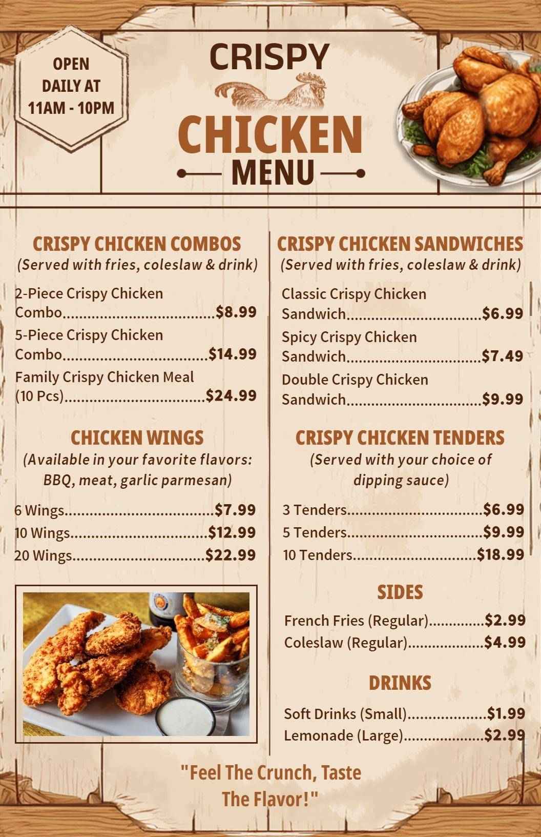 Crispy Chicken Wing Combos and Tenders with Sides Chicken Menu Template