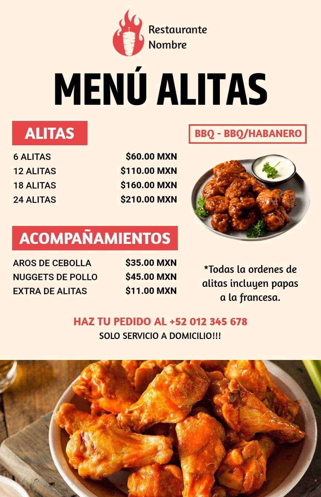 Crispy Chicken Wings with BBQ and Habanero Flavors Chicken Menu Template