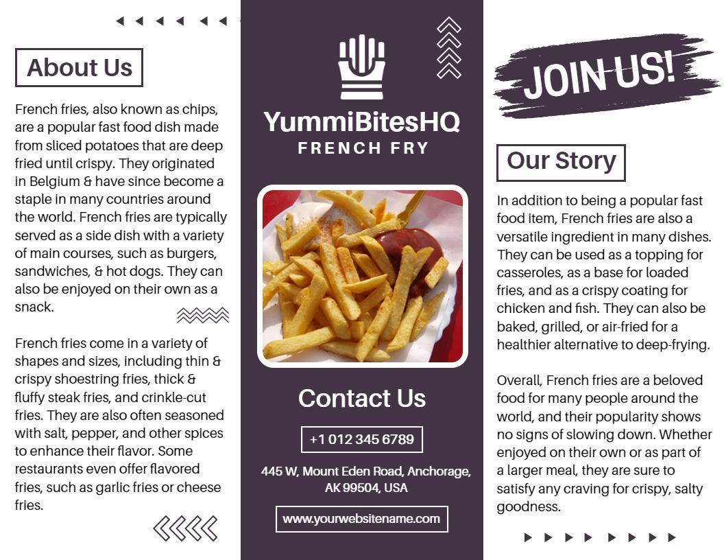 Crispy French Fry Delicious Menu and Services Tri Fold Brochure Template