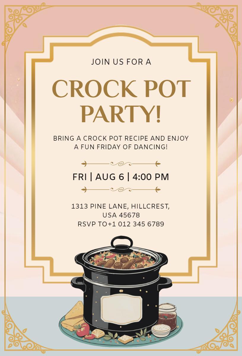 Crock Pot Recipe Dance Fun Friday Celebration Invitation Template