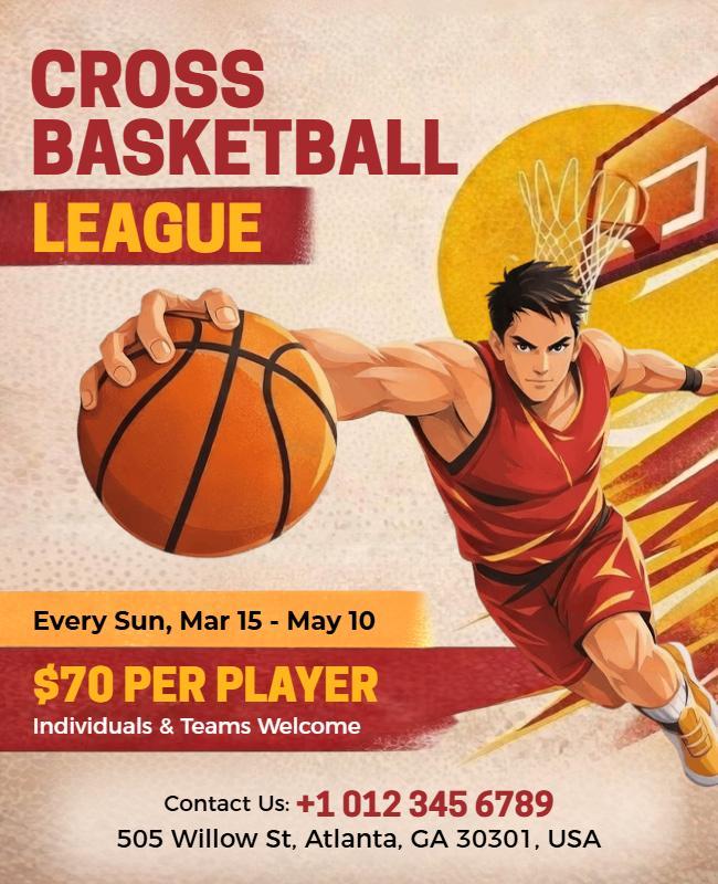 Cross Basketball League Promotional Flyer Template