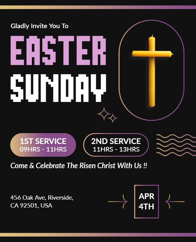 Cross Themed Easter Sunday Church Service Invitation Flyer Template