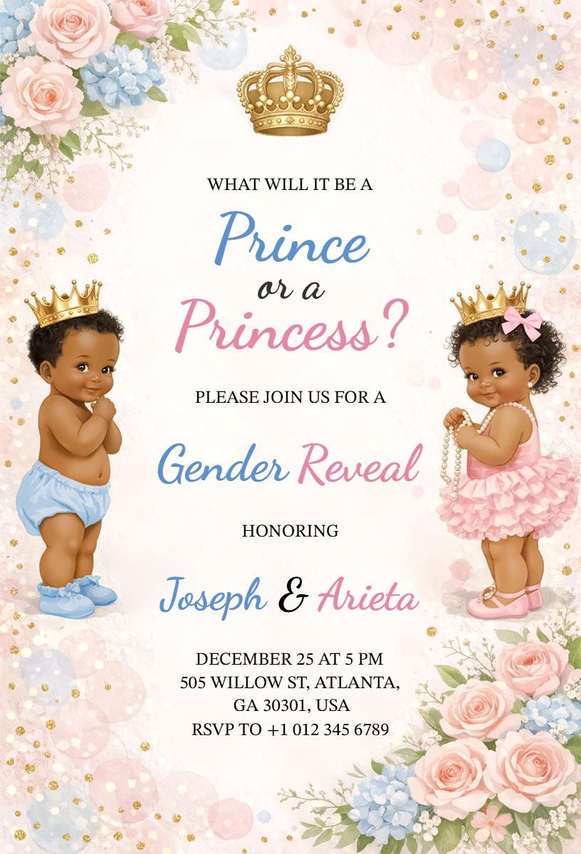 Crown Royal Prince Princess Gender Reveal Invitation Template