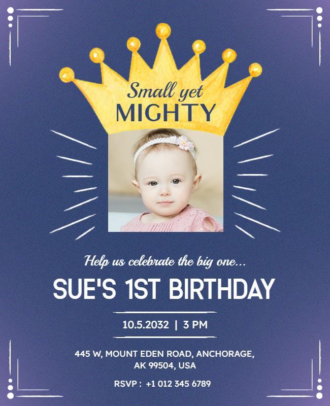 Crowning Golden First Birthday Celebration Poster Template