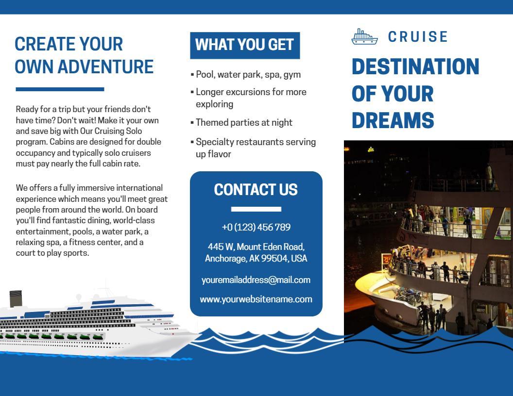 Cruise Adventure Destination Experience Travel Brochure Template