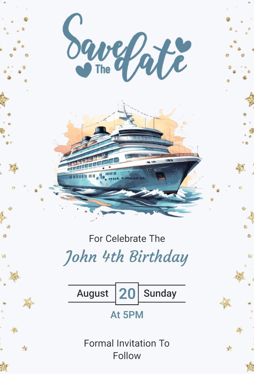 Cruise Adventure John 4th Birthday Save The Date Invitation Template