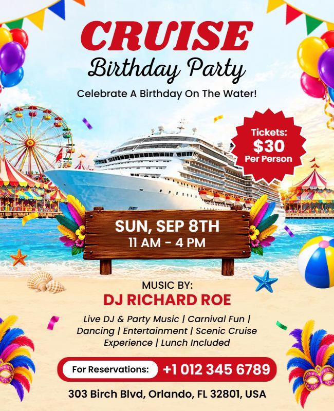 Cruise Birthday Party Event Flyers Template