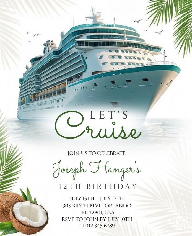 Cruise Themed 12th Birthday Celebration Flyer Template