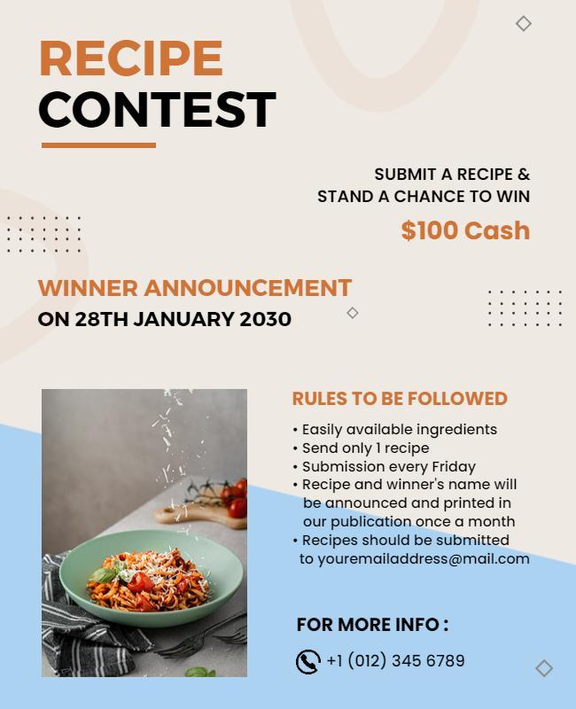 Culinary Recipe Contest Announcement Flyer Template