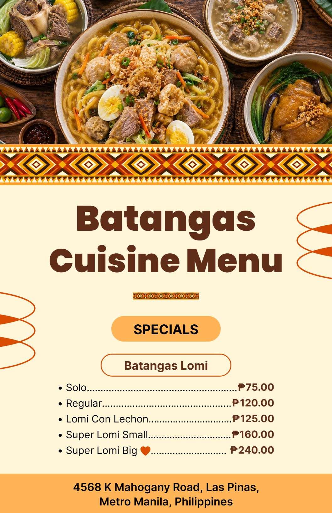 Cultural Batangas Flavorful Dishes Selection Menu Template