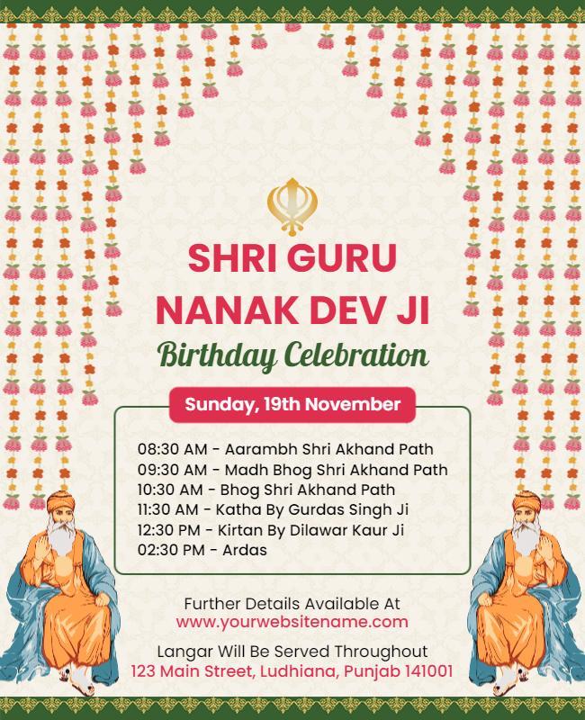 Cultural Celebration for Shri Guru Nanak Dev Ji Birthday Poster Template