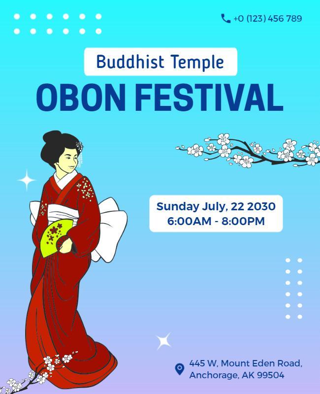 Cultural Celebration Obon Festival in Vibrant Blue Poster Template