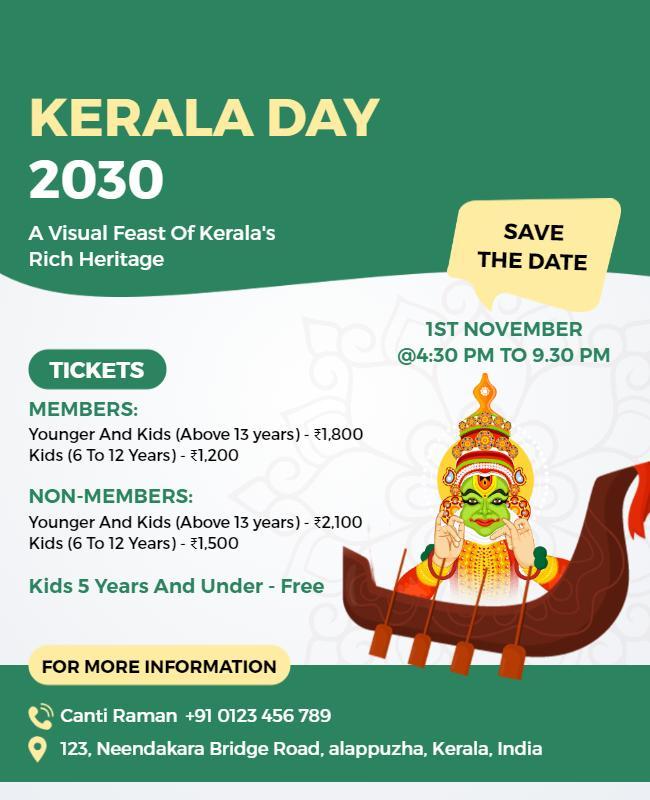 Cultural Celebration of Kerala Heritage Day 2030 Poster Template