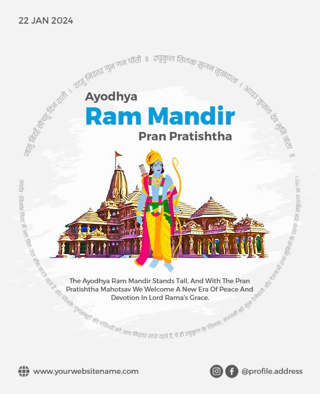 Cultural Celebration of Ram Mandir Pran Pratishtha Poster Template