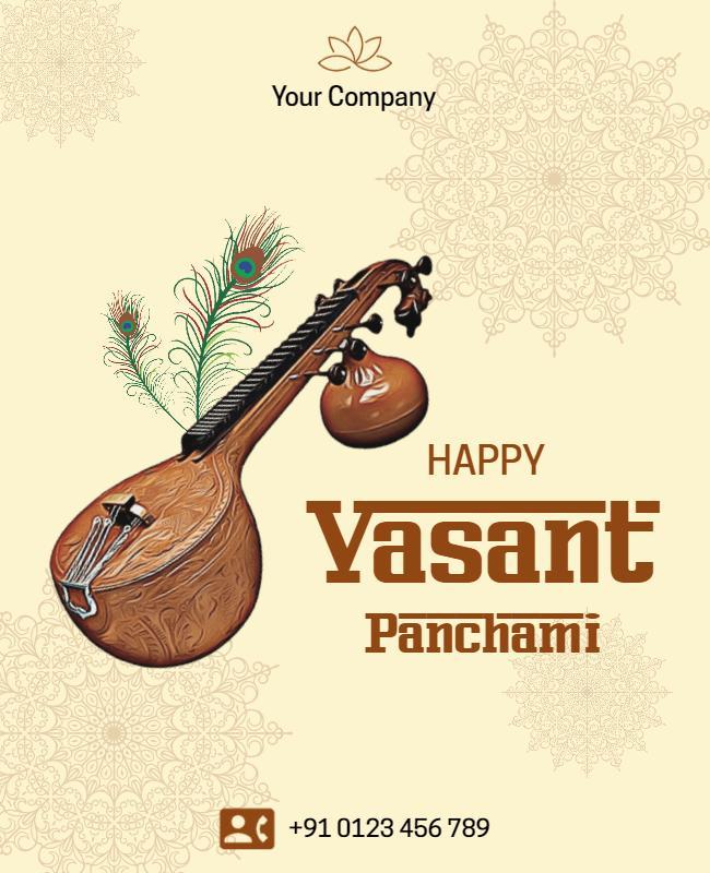 Cultural Celebration of Vasant Panchami with Musical Instruments Poster Template