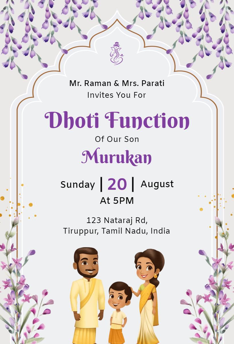 Cultural Dhoti Ceremony Celebration for Son Invitation Template