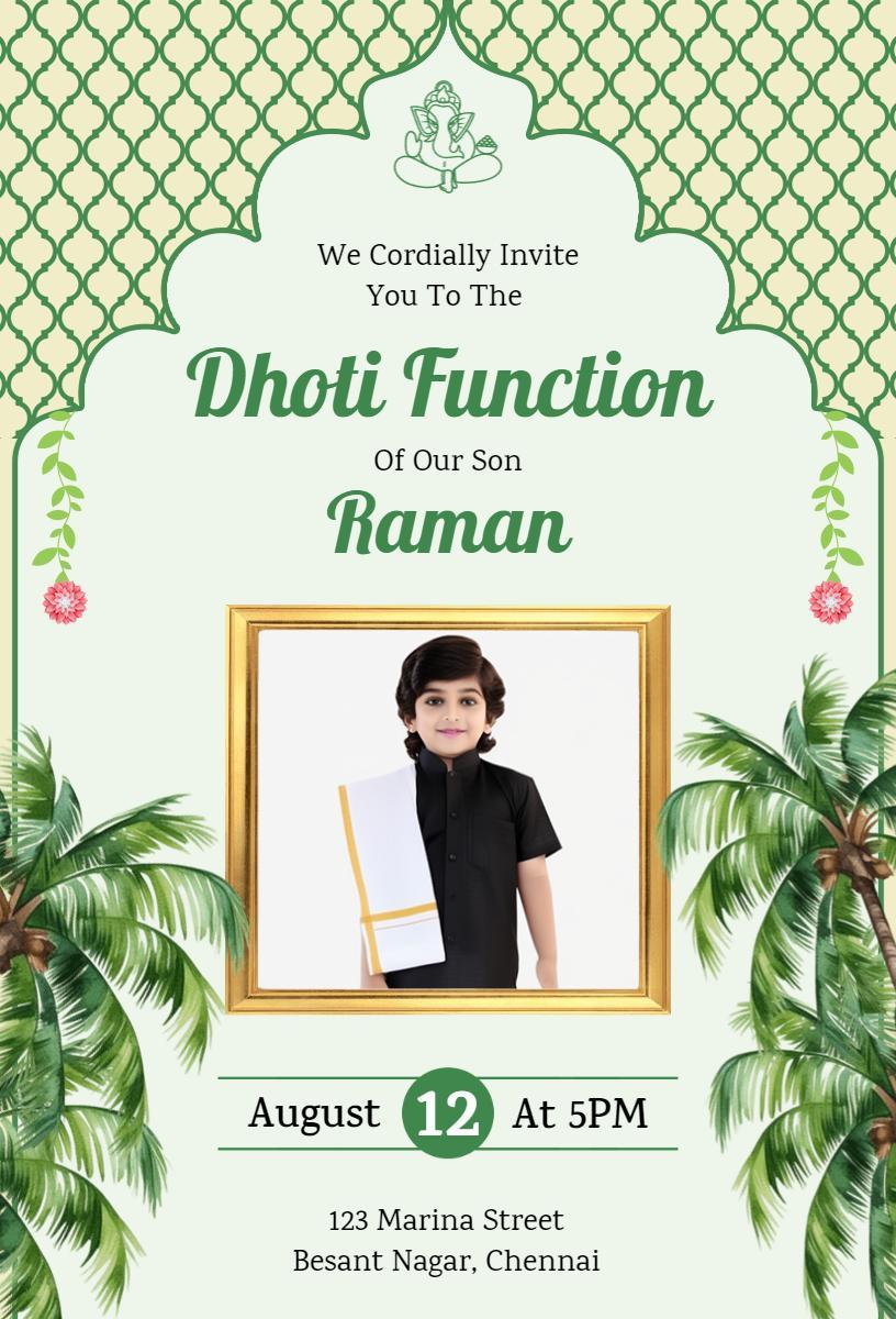 Cultural Dhoti Ceremony Celebration Function Invitation Template