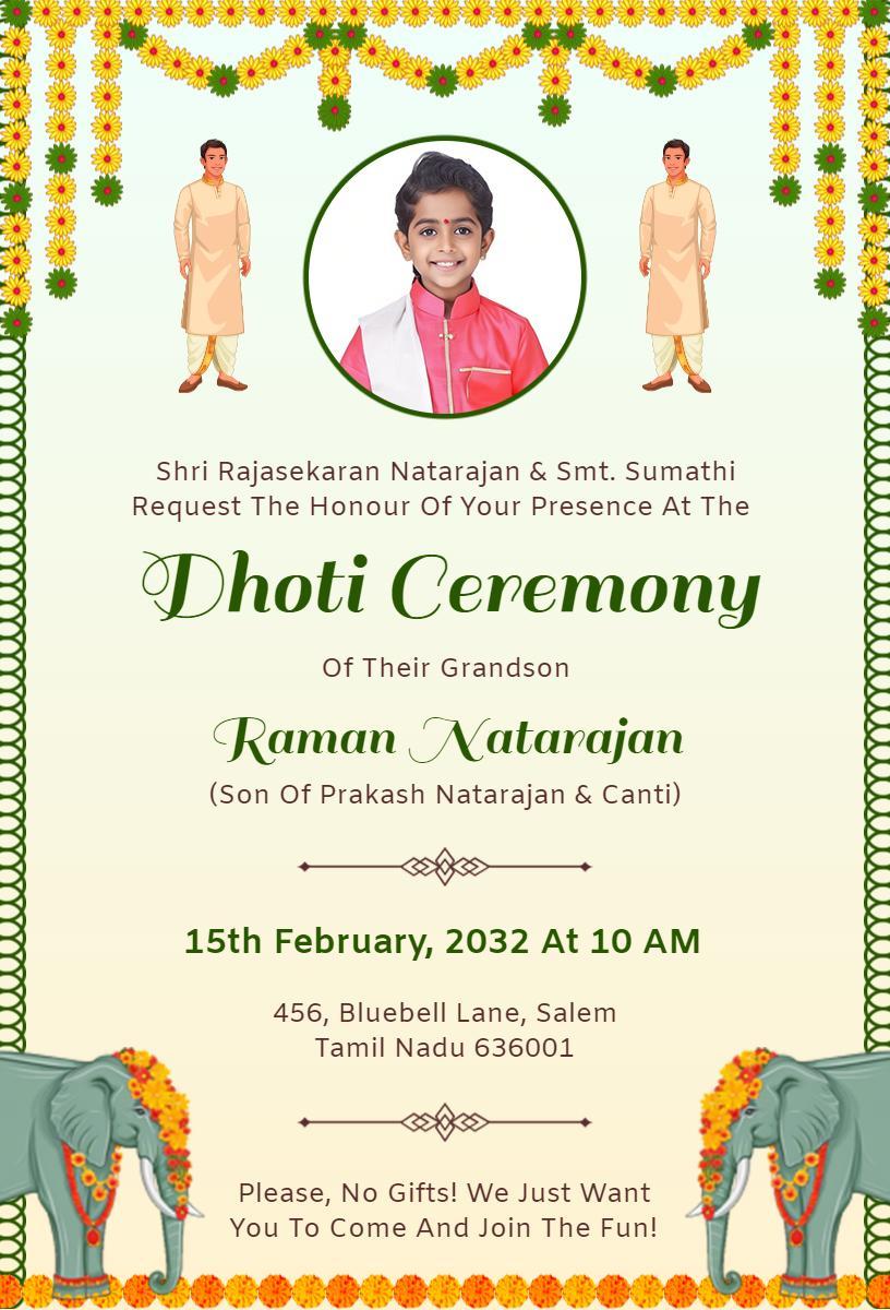 Cultural Dhoti Ceremony Family Celebration Invitation Template