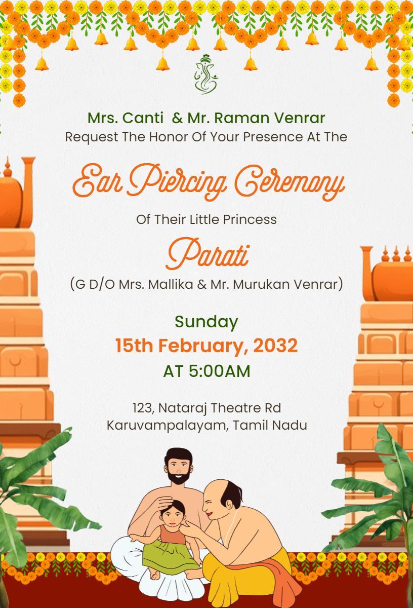 Cultural Ear Piercing Ceremony Celebration Invitation Template