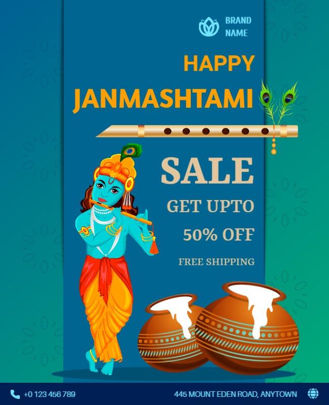 Cultural Festive Janmashtami Celebration Sale Poster Template