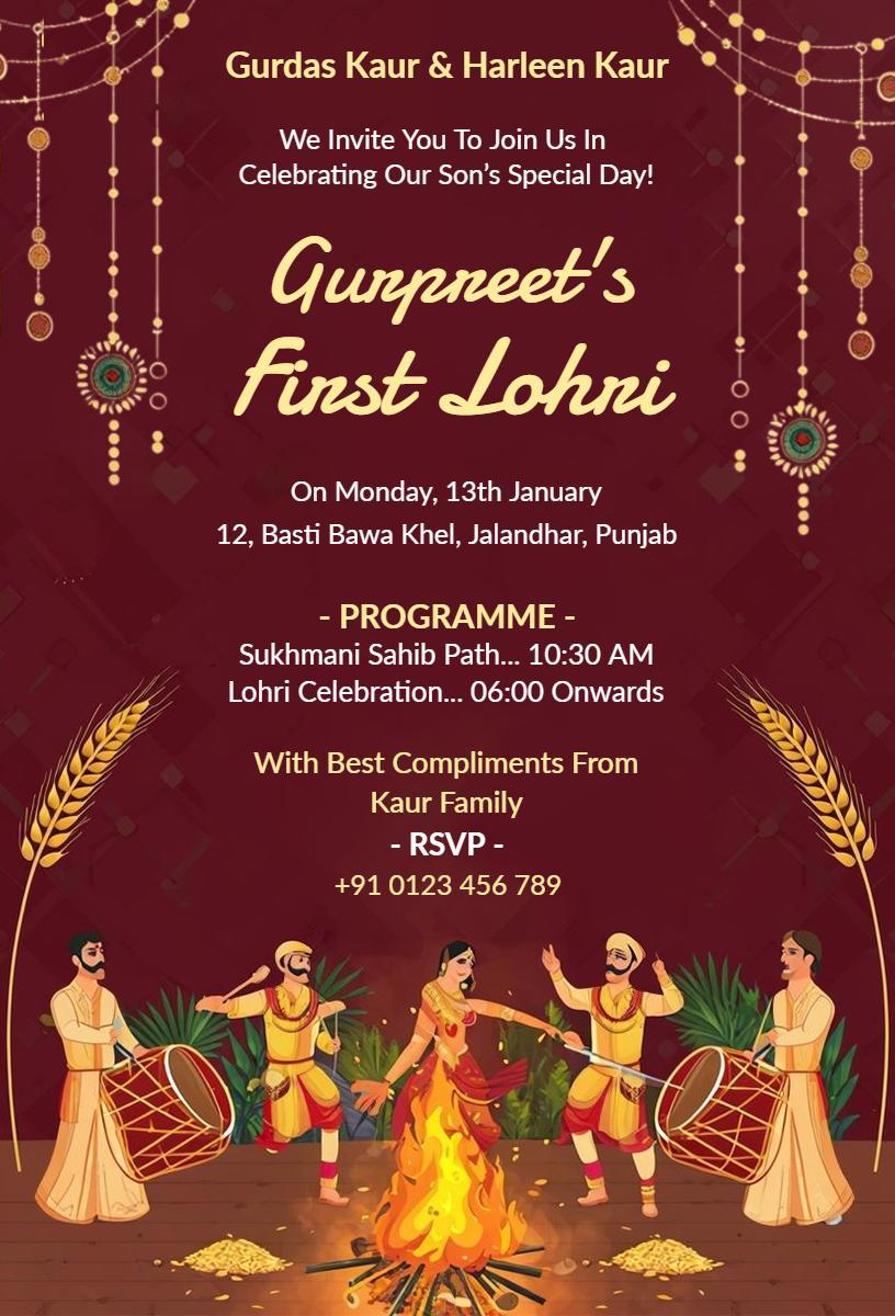 Cultural First Lohri Celebration Family Gathering Invitation Template
