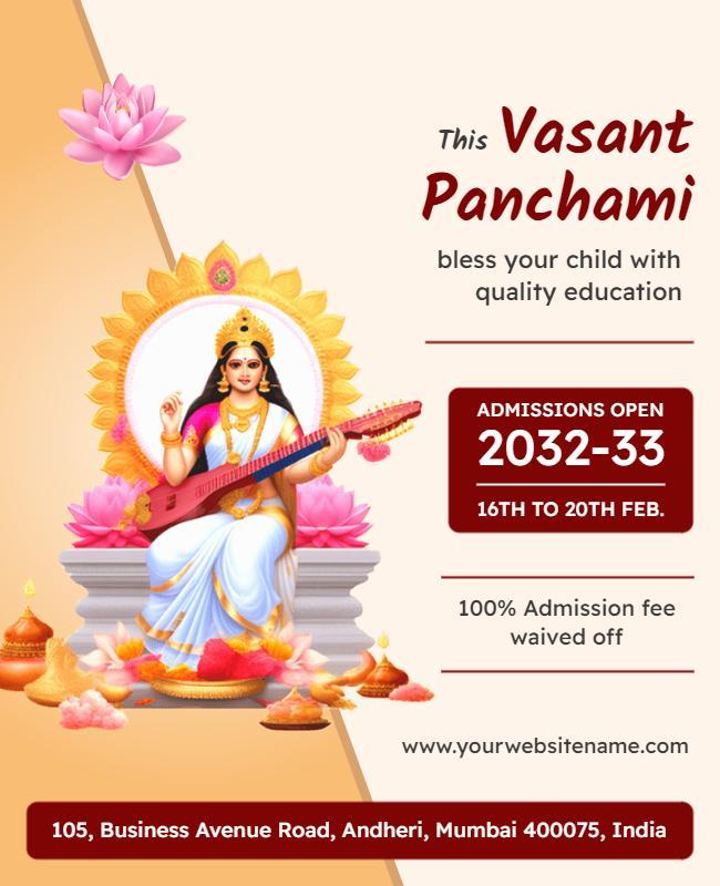 Cultural Floral Vasant Panchami Education Enrollment Poster Template