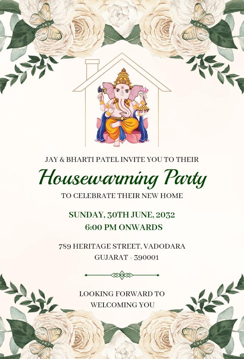 Cultural Ganesha Theme Housewarming Celebration Invitation Template
